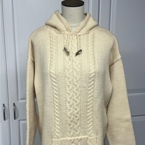 Irish Knit Hoodie Popover Wool Sweater Size XL Bought in Aran Islands, Ireland